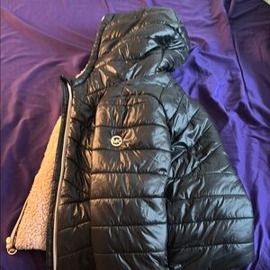 Michael Kors Kids Black Puffer Jacket with Hood.